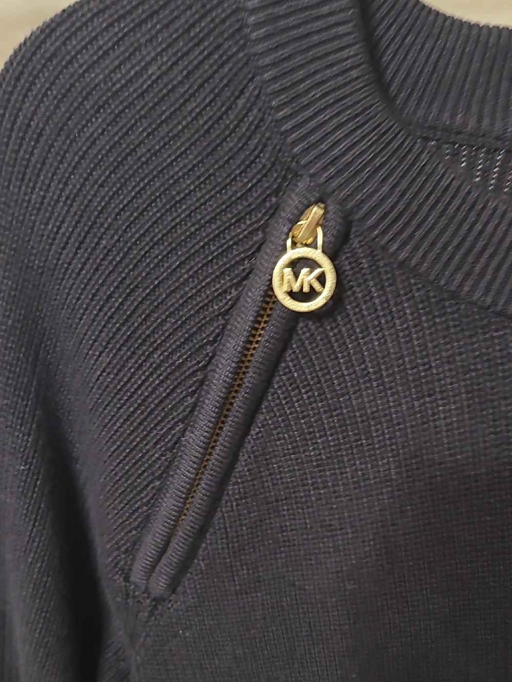 Michael Kors Black Crewneck Sweater with Gold Zip Accents - Picture 3 of 6
